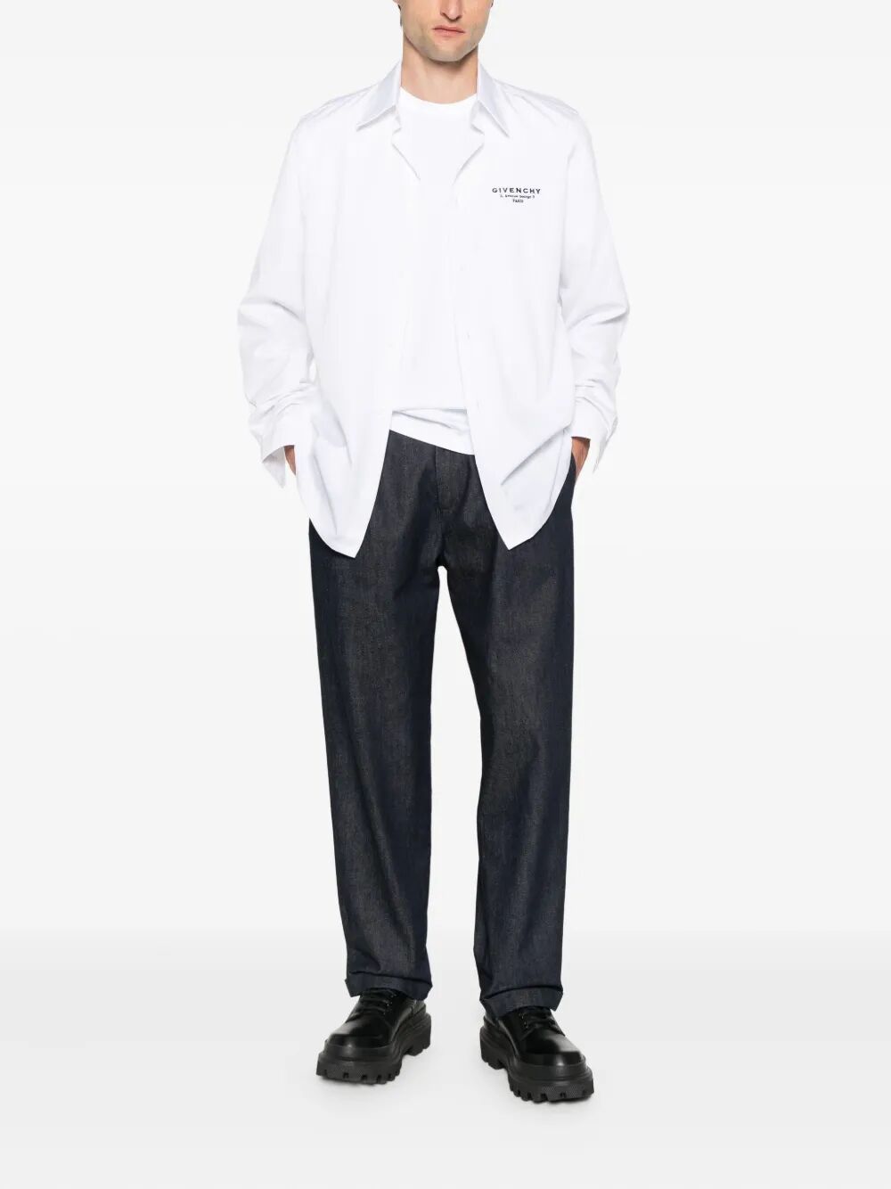 Givenchy Men Classic Fit Shirt With Givenchy Logo Print GIVENCHY