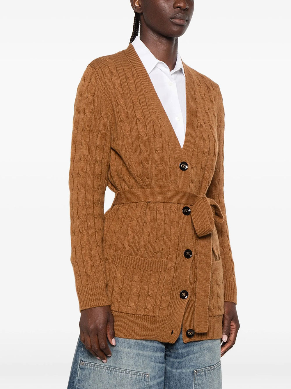 Valentino Garavani Women Cable-Knit Belted Cashmere Cardigan VALENTINO GARAVANI