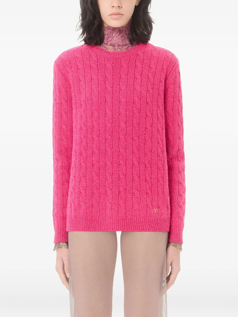 Valentino Garavani Women Wool Mouliné Cable-Knit Sweater VALENTINO GARAVANI