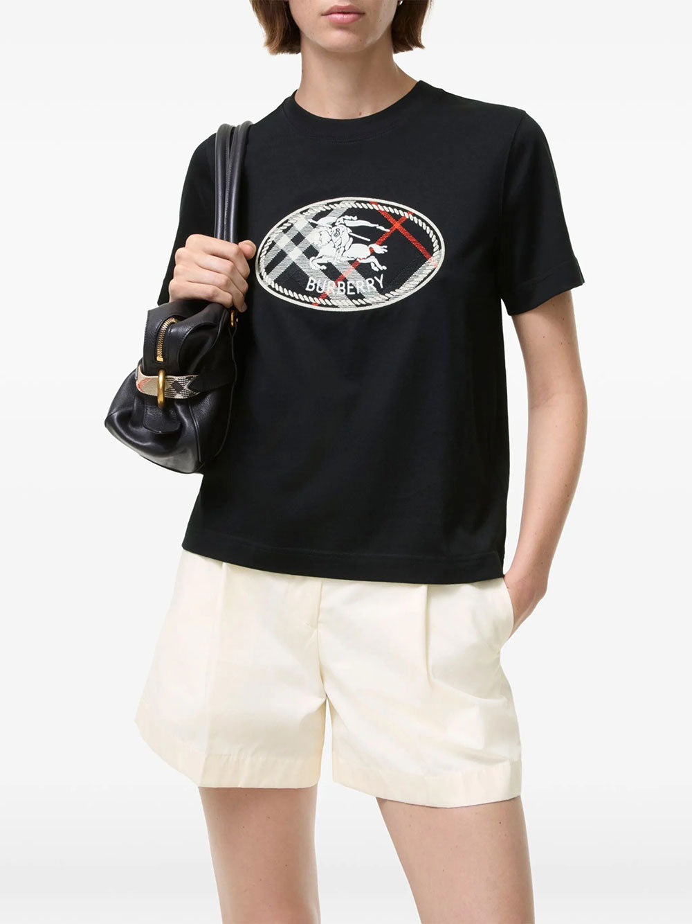 Burberry Women Check Knight Stamp Cotton T-Shirt BURBERRY