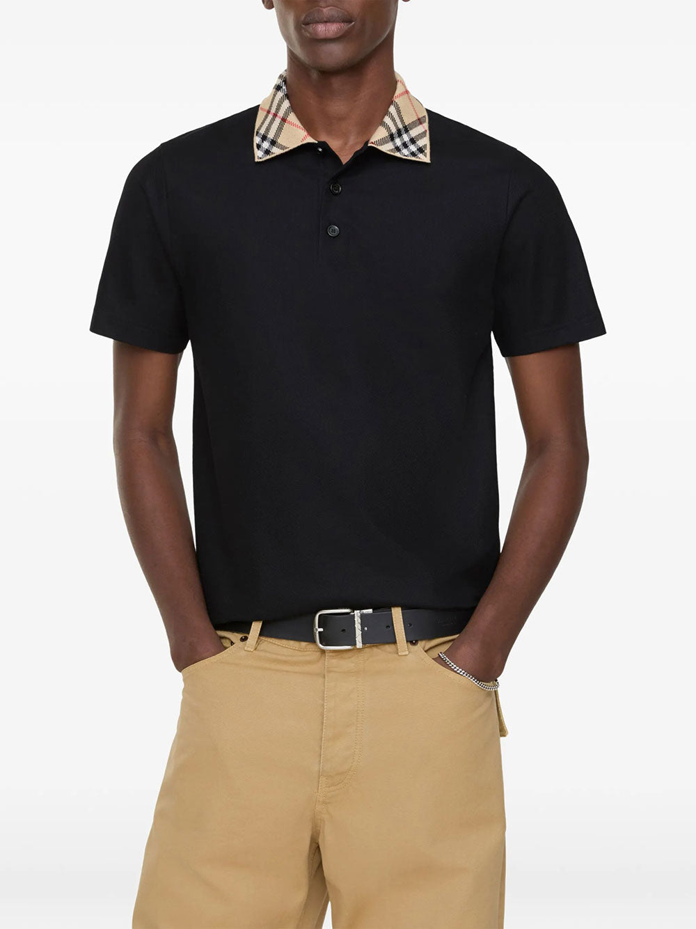 Burberry Men Check-Collar Cotton Polo Shirt BURBERRY