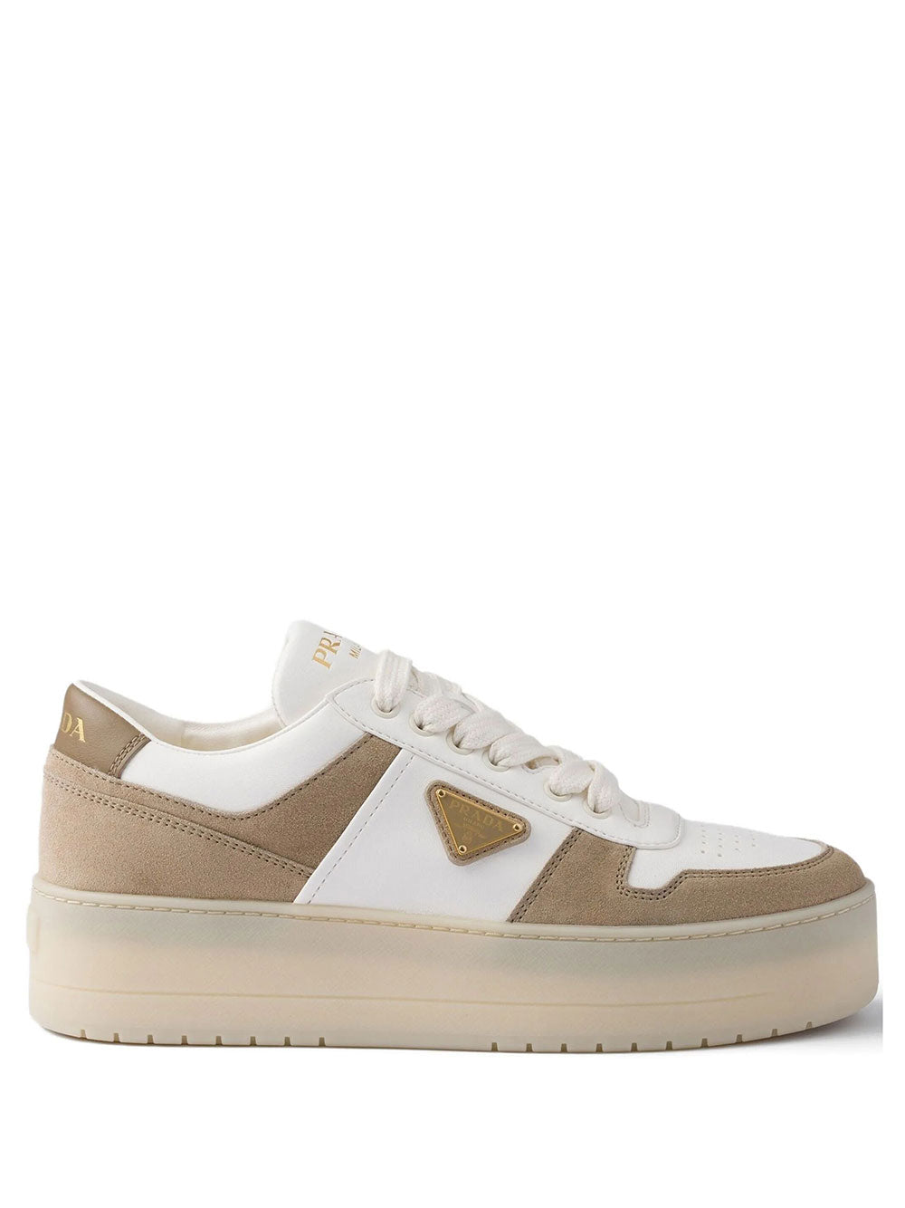 Prada Women Downtown Bold Nappa Leather And Suede Sneakers PRADA