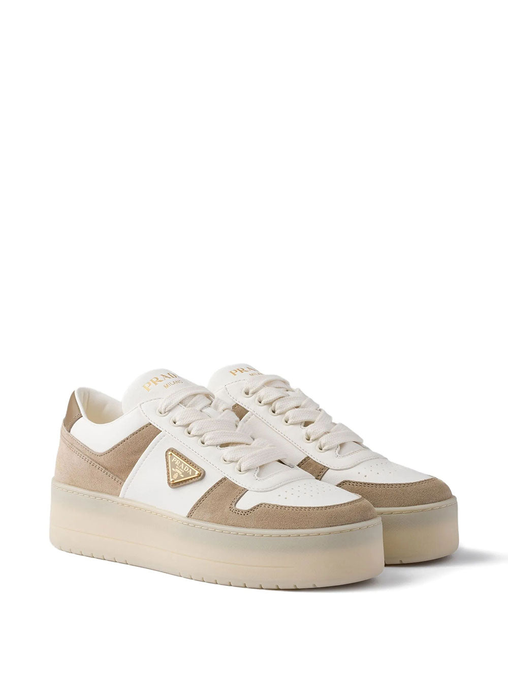 Prada Women Downtown Bold Nappa Leather And Suede Sneakers PRADA