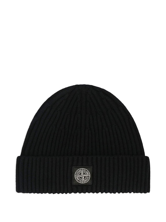 Ribbed Wool Beanie With Compass Patch Women STONE ISLAND