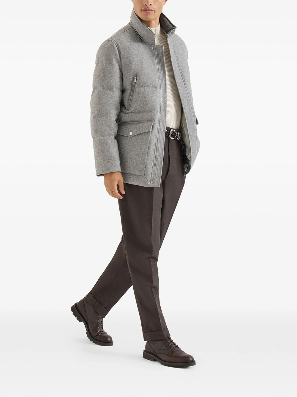 Brunello Cucinelli Men Bonded Wool Flannel Down Parka With Detachable Hood BRUNELLO CUCINELLI