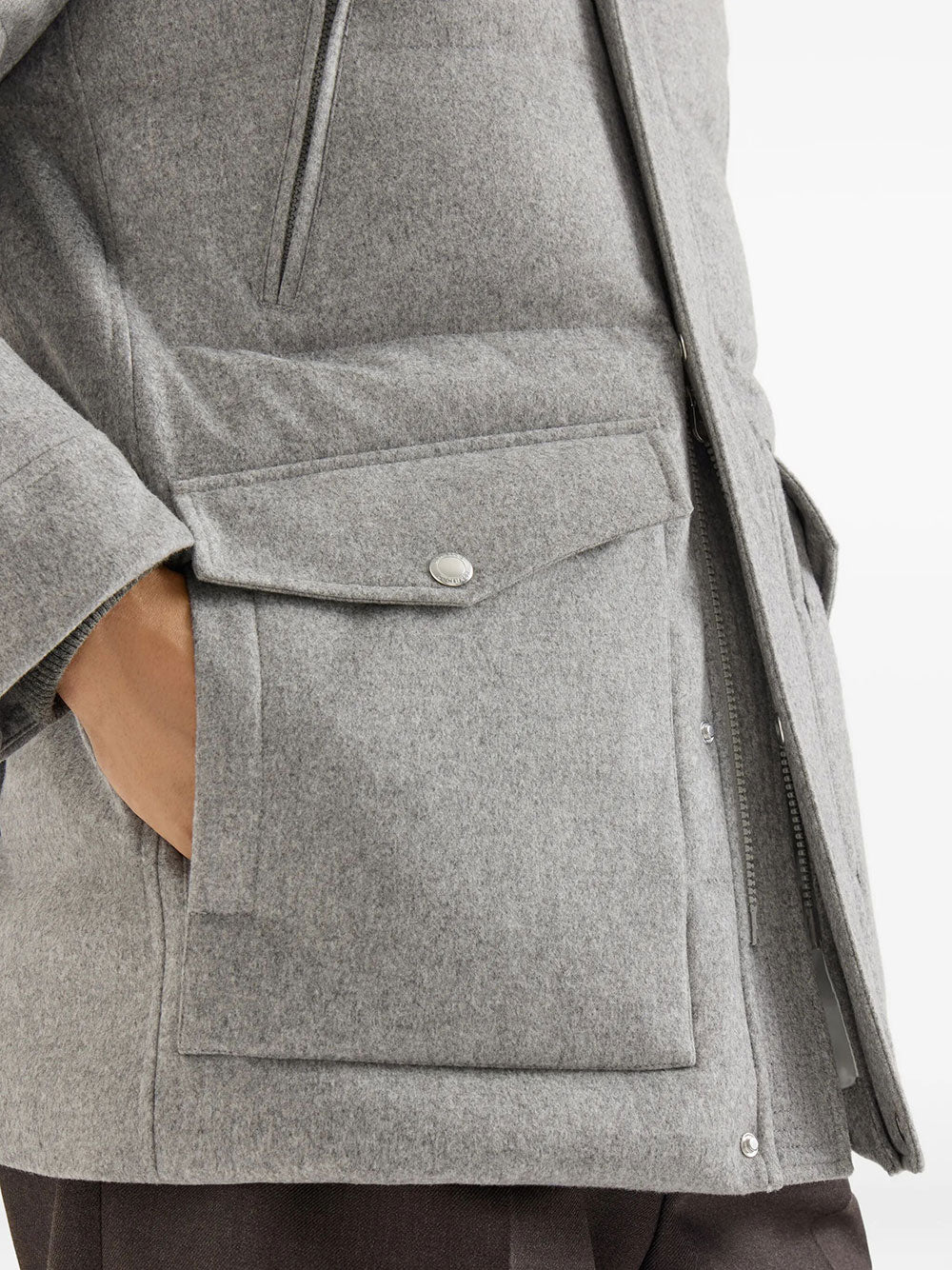 Brunello Cucinelli Men Bonded Wool Flannel Down Parka With Detachable Hood BRUNELLO CUCINELLI