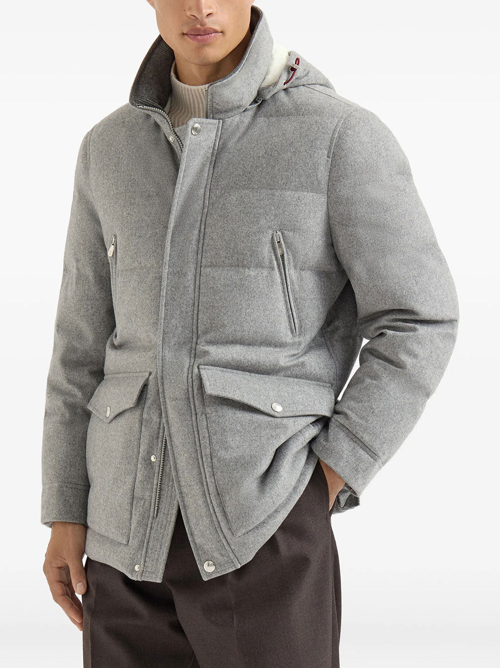 Brunello Cucinelli Men Bonded Wool Flannel Down Parka With Detachable Hood BRUNELLO CUCINELLI