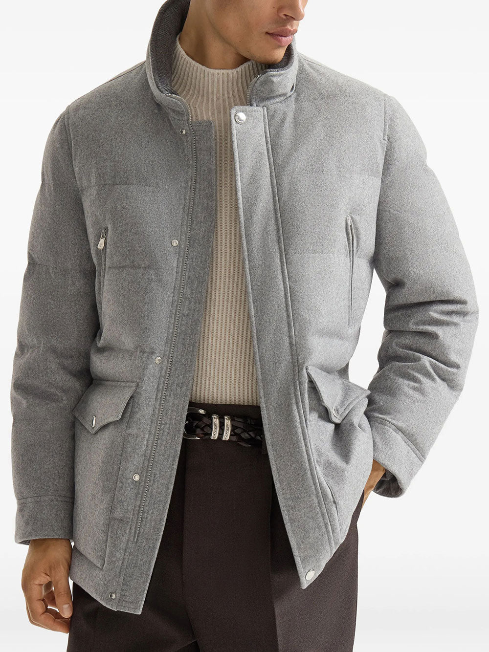 Brunello Cucinelli Men Bonded Wool Flannel Down Parka With Detachable Hood BRUNELLO CUCINELLI