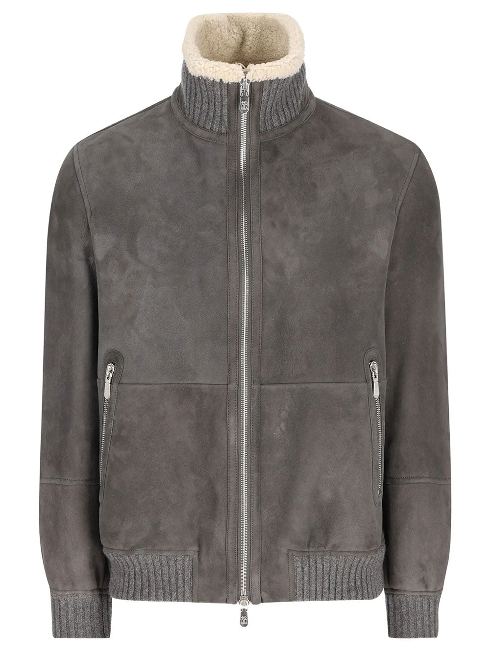 Brunello Cucinelli Men Leather Bomber Jacket With Sheep Lining BRUNELLO CUCINELLI