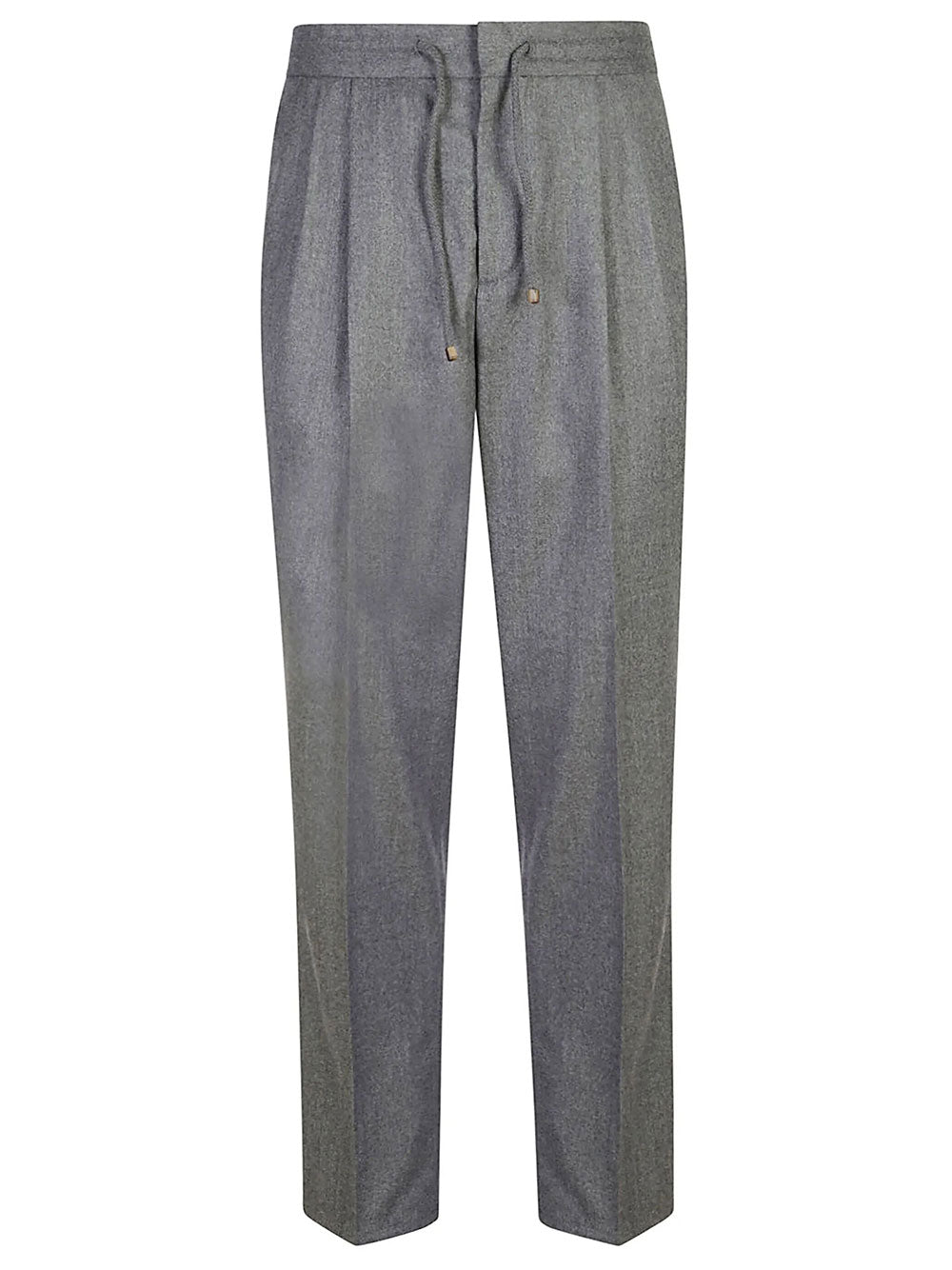 Brunello Cucinelli Men Wool Flannel Leisure Fit Trousers With Drawstring And Double Pleats BRUNELLO CUCINELLI