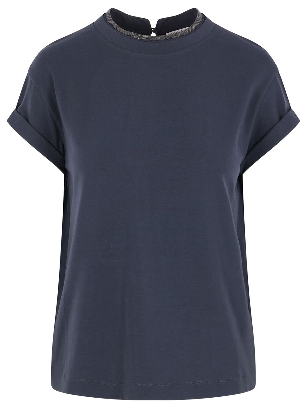 Brunello Cucinelli Women Stretch Cotton Jersey T-Shirt With Precious Faux Layering BRUNELLO CUCINELLI