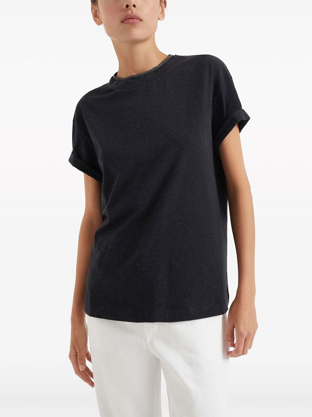 Brunello Cucinelli Women Stretch Cotton Jersey T-Shirt With Precious Faux Layering BRUNELLO CUCINELLI
