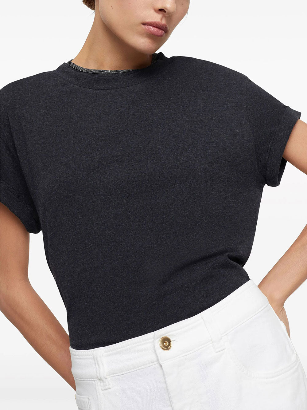 Brunello Cucinelli Women Stretch Cotton Jersey T-Shirt With Precious Faux Layering BRUNELLO CUCINELLI