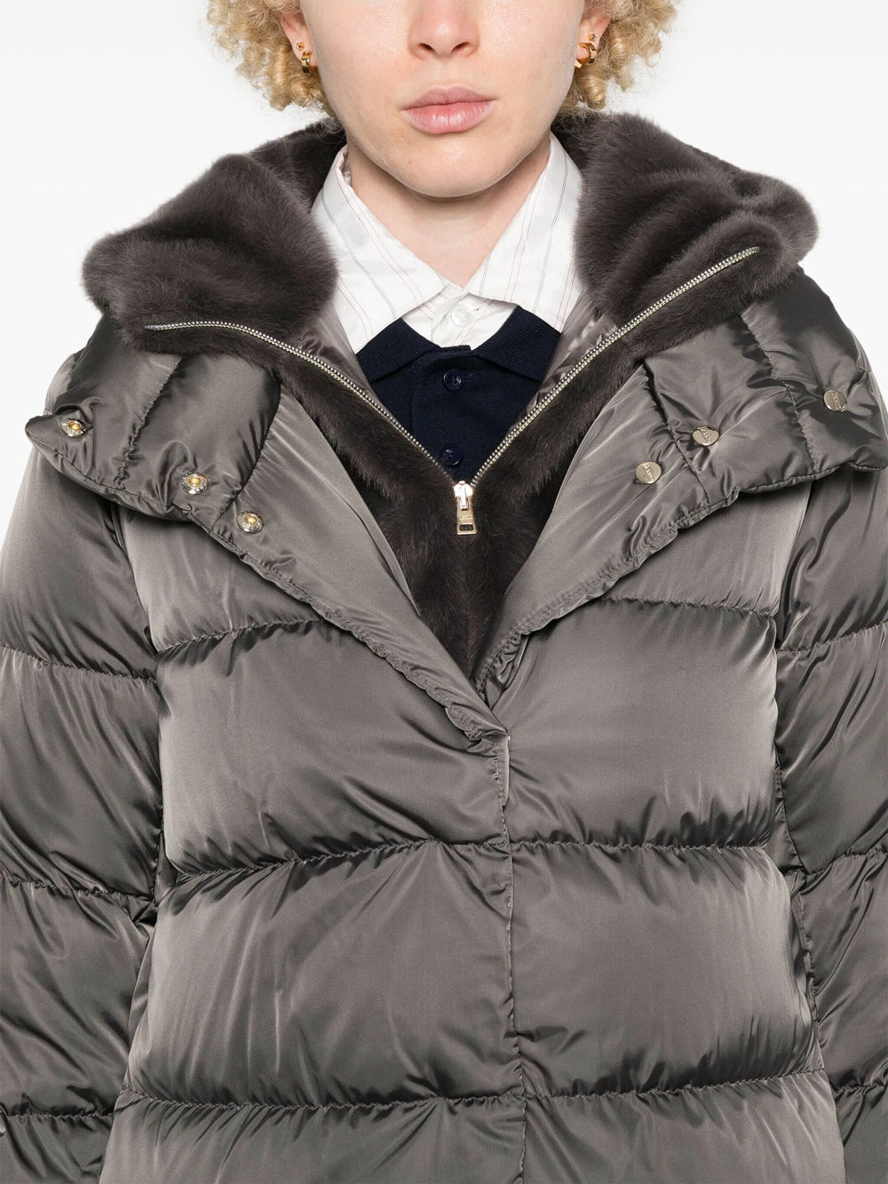 Herno Women Piumino A-Shape In Raso E Lady Alternative Fur HERNO