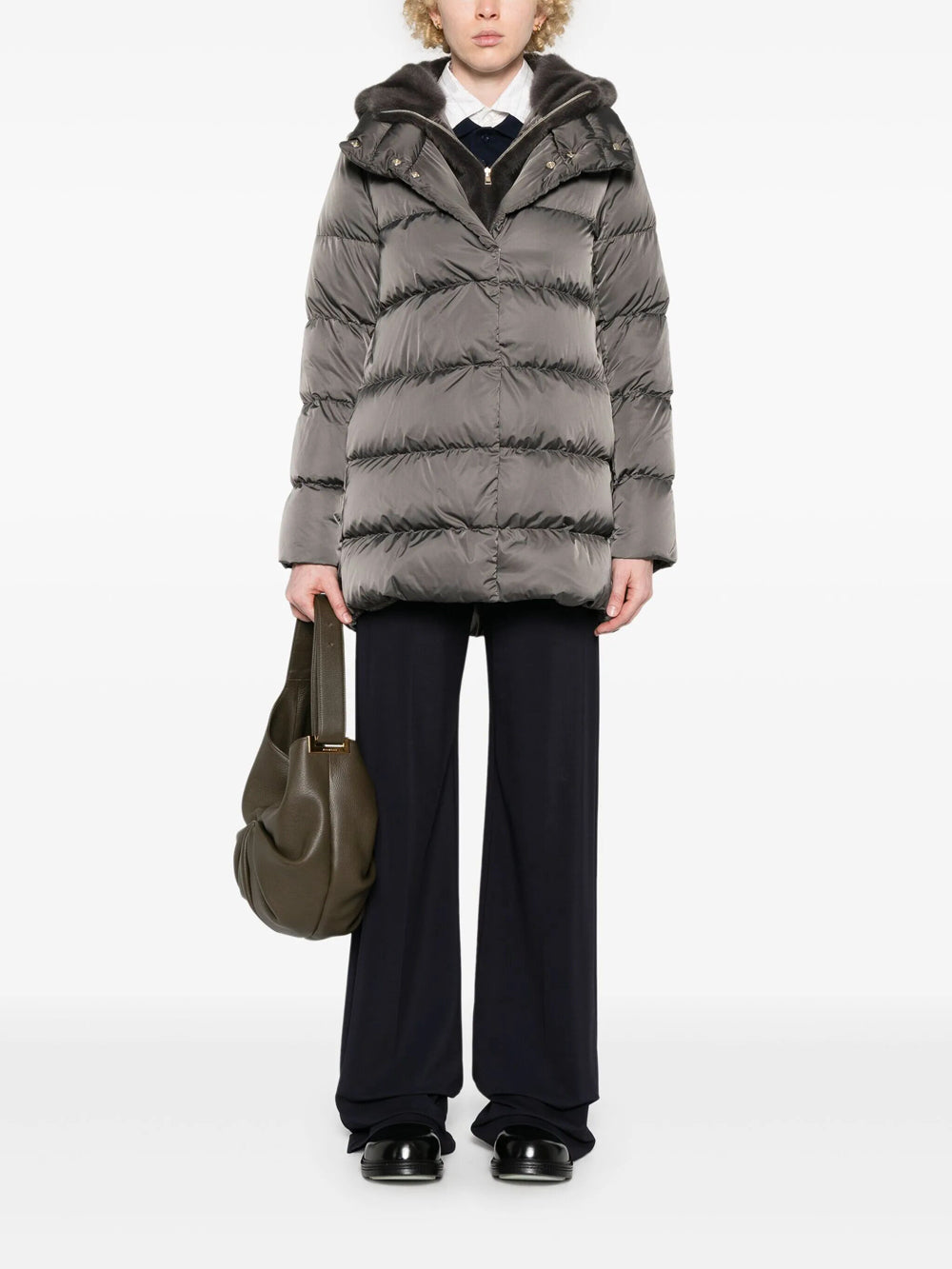 Herno Women Piumino A-Shape In Raso E Lady Alternative Fur HERNO