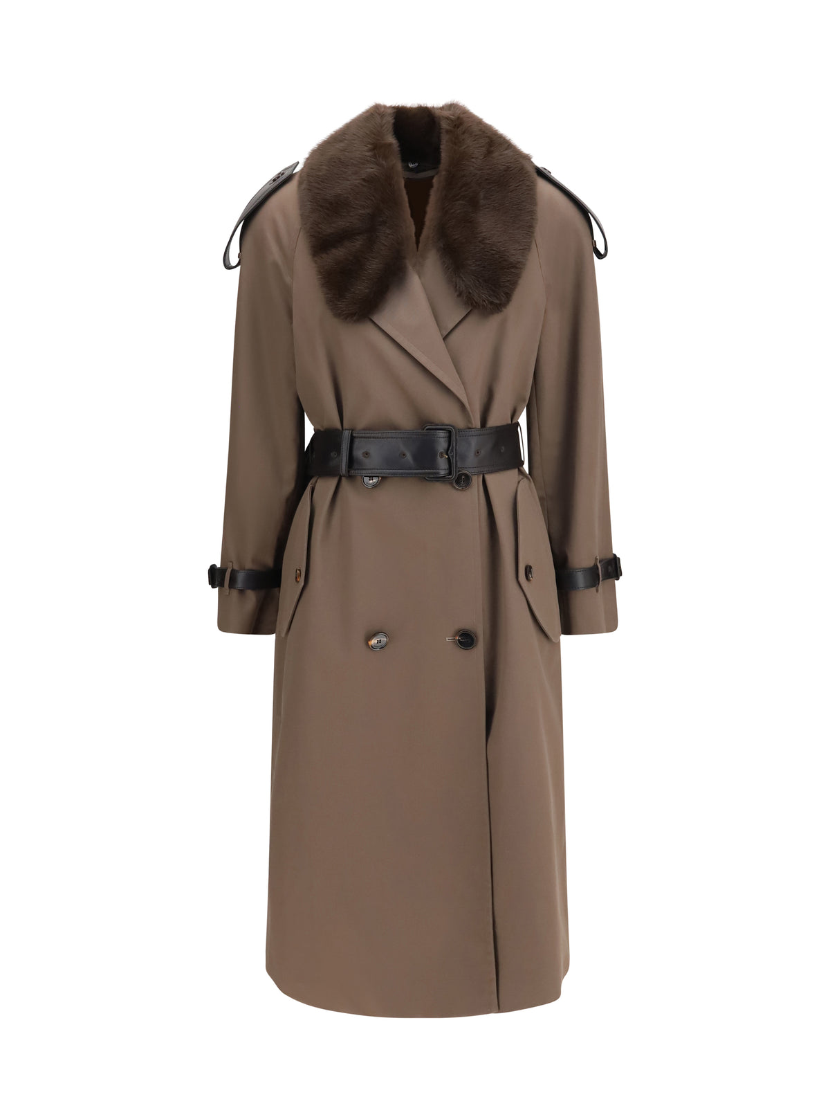 Burberry Women Long Cotton Trench Coat With Buffalo Leather Collar BURBERRY