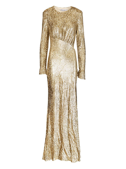 Self-Portrait Women Long Dress In Gold Thread