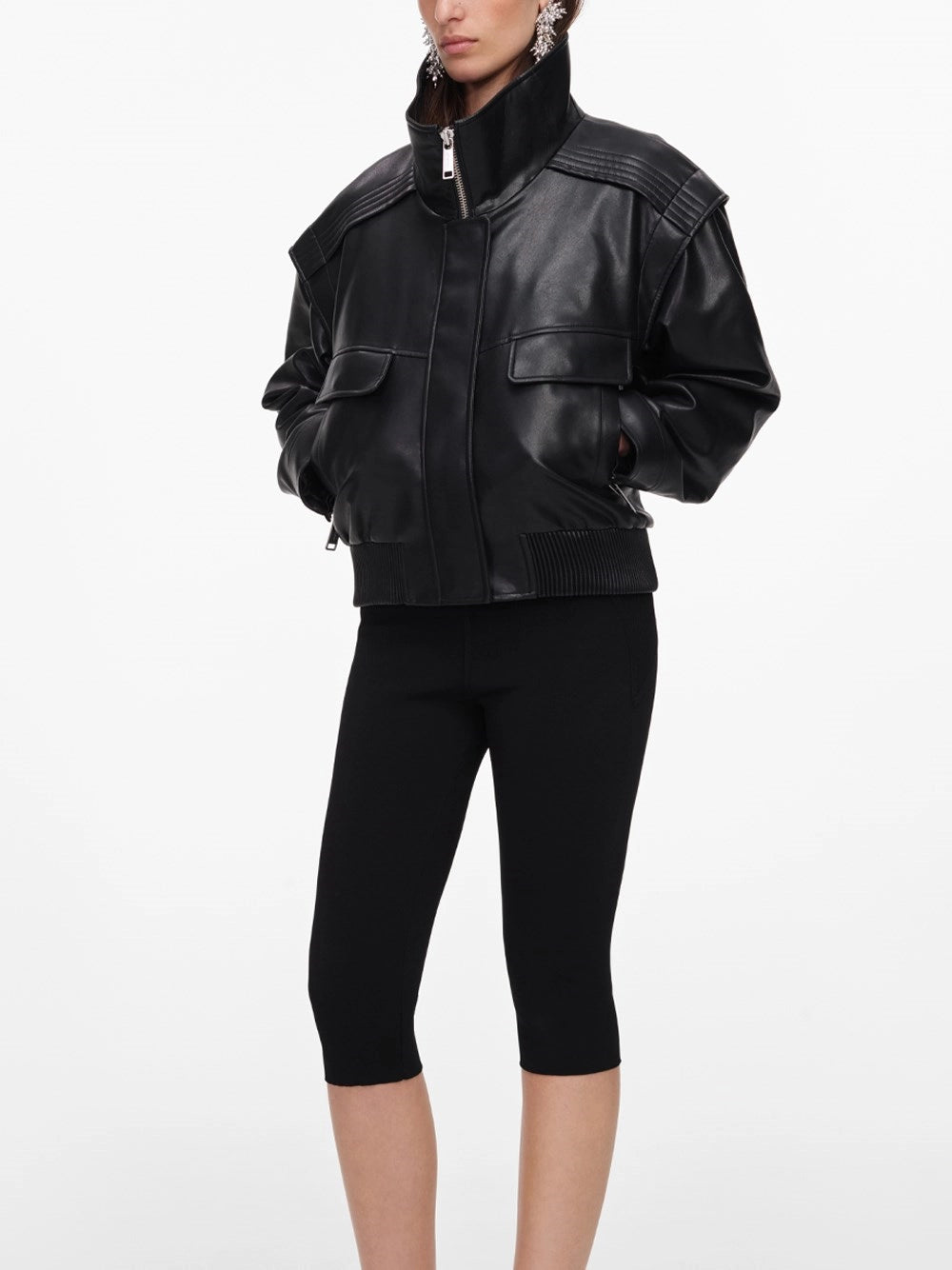 Self-Portrait Women Faux Leather Bomber Jacket SELF-PORTRAIT