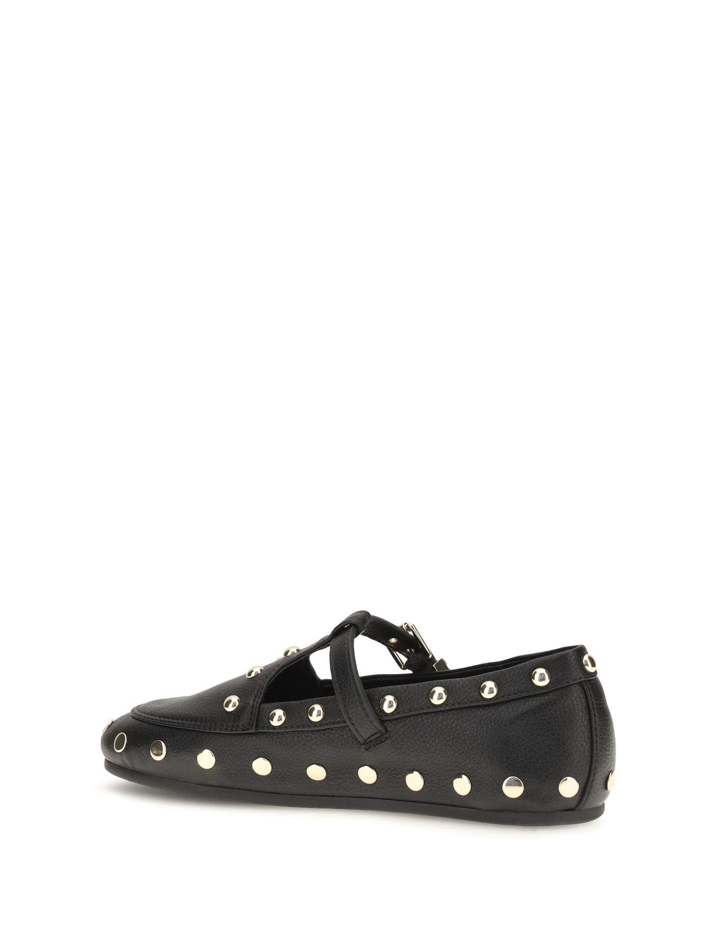 Ganni Women Mary Jenny Studded Ballerinas In Pebbled Leather GANNI