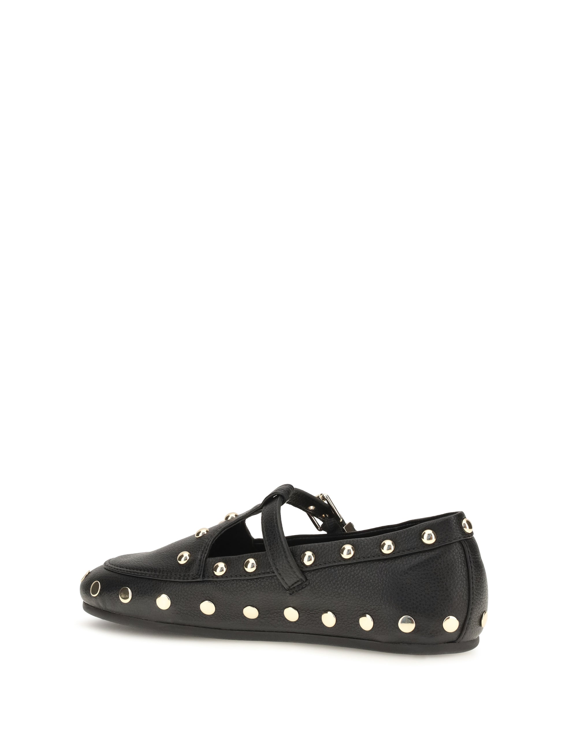Ganni Women Mary Jenny Studded Ballerinas In Pebbled Leather GANNI
