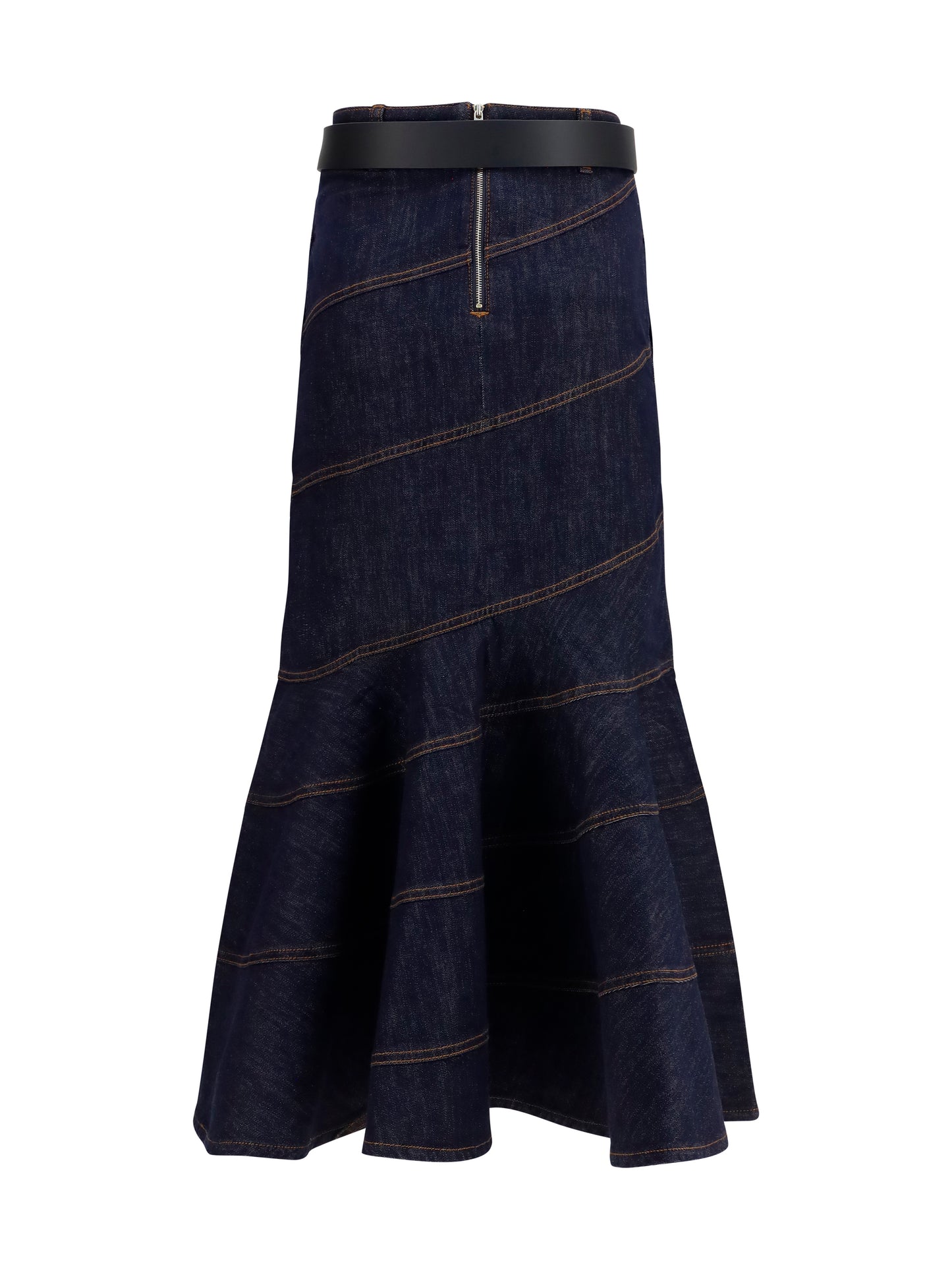 Self-Portrait Women Denim Midi Skirt With Belt SELF-PORTRAIT