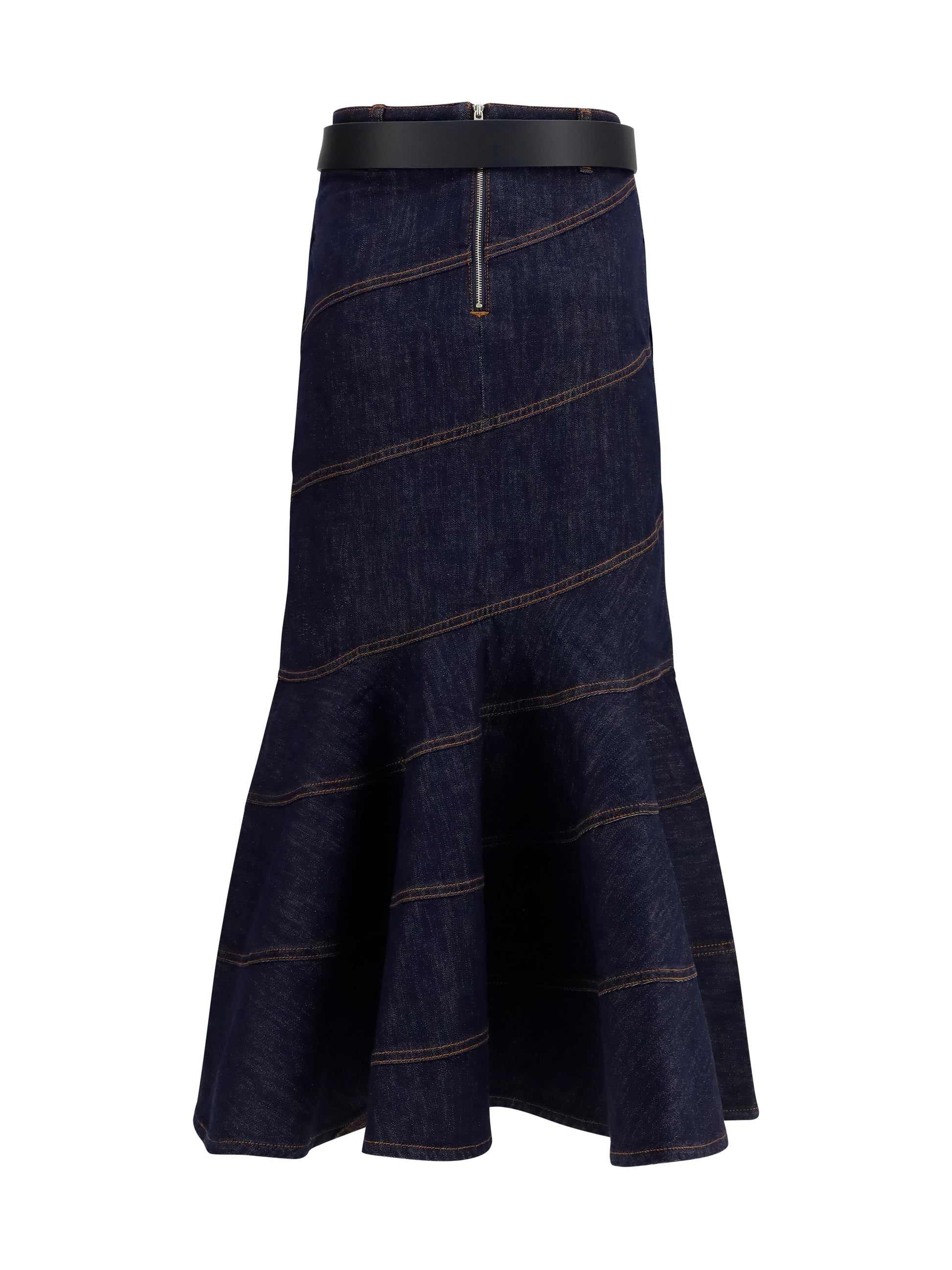 Self-Portrait Women Denim Midi Skirt With Belt SELF-PORTRAIT