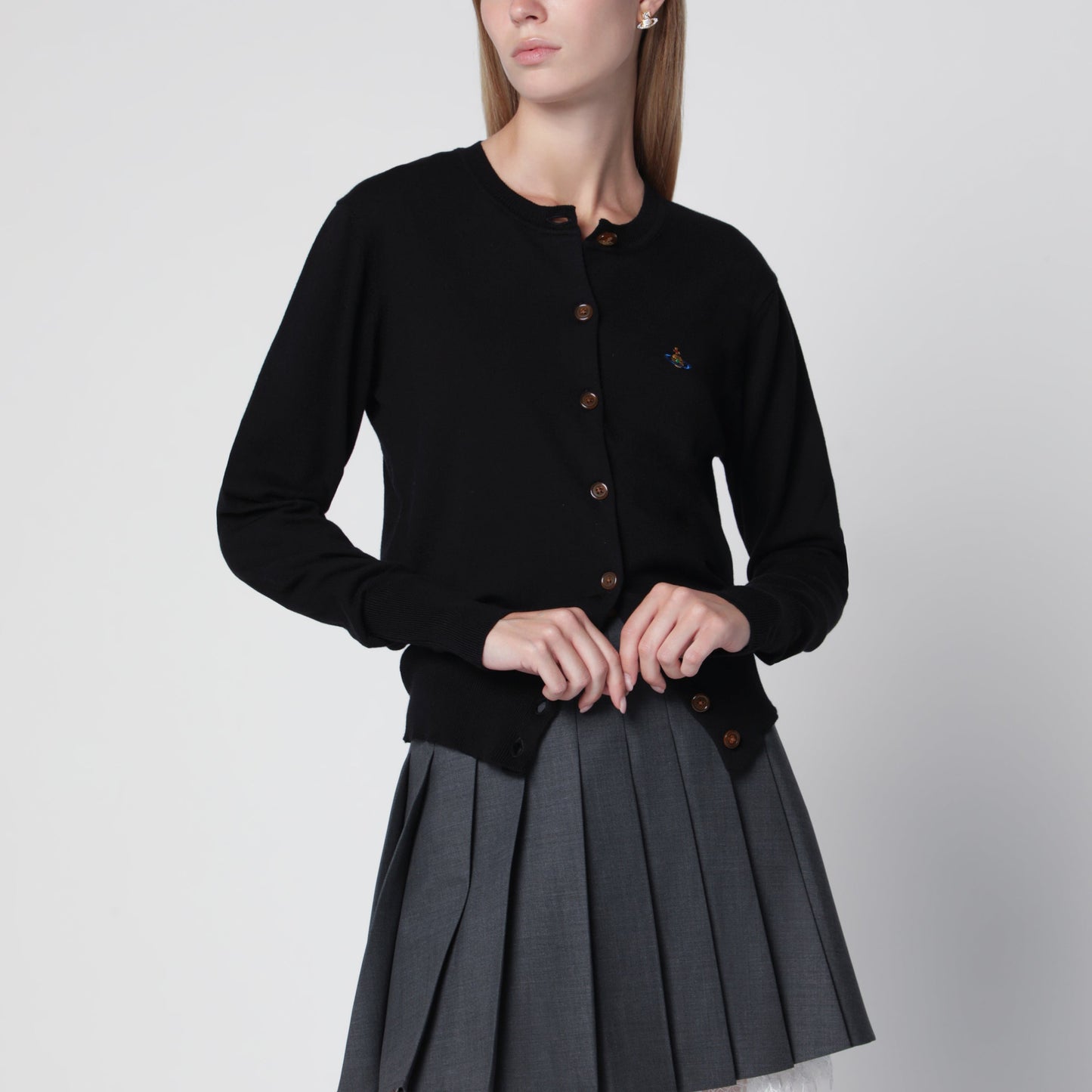 Vivienne Westwood Bea Cotton-Cashmere Cardigan With Orb Embroidery, Black Women VIVIENNE WESTWOOD