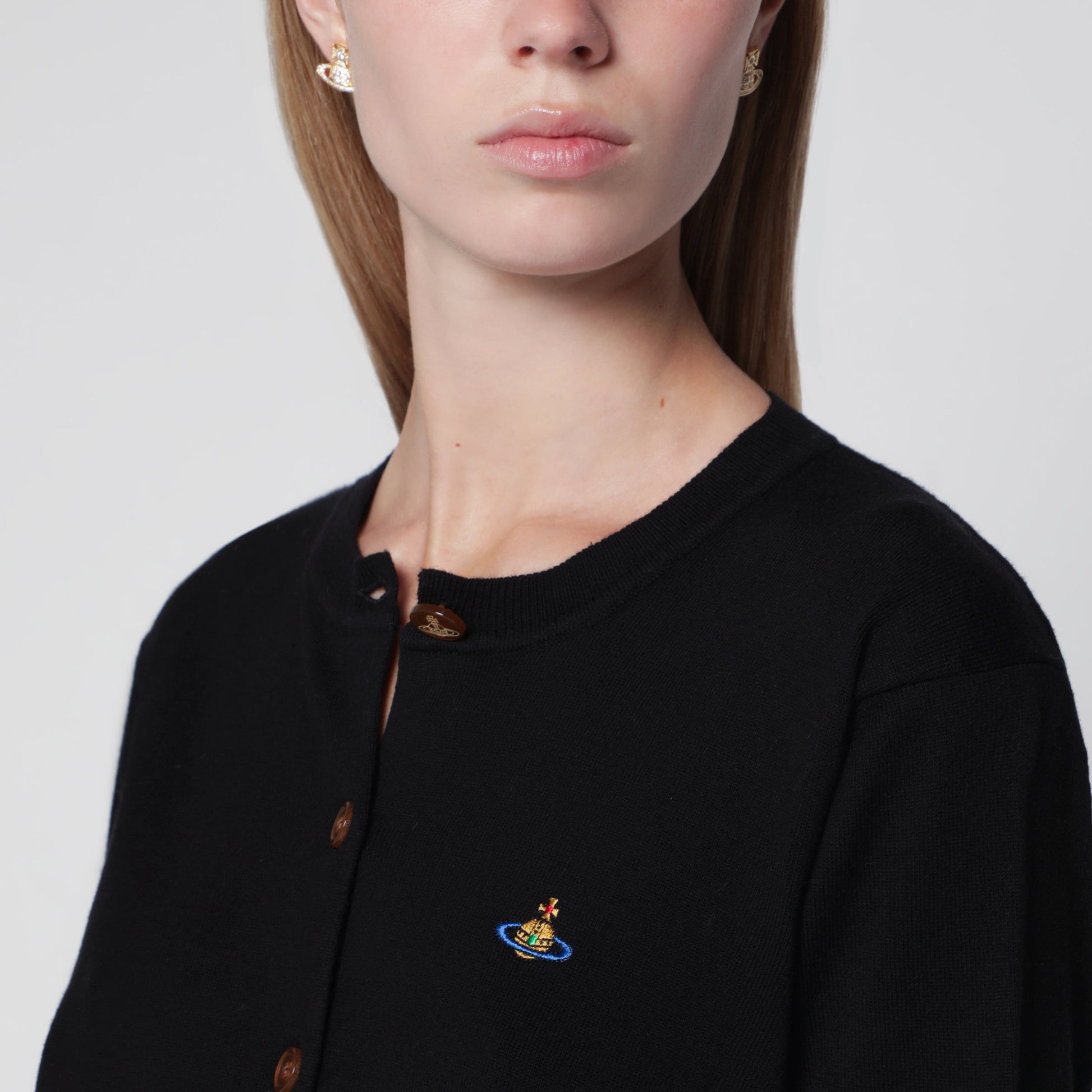 Vivienne Westwood Bea Cotton-Cashmere Cardigan With Orb Embroidery, Black Women VIVIENNE WESTWOOD