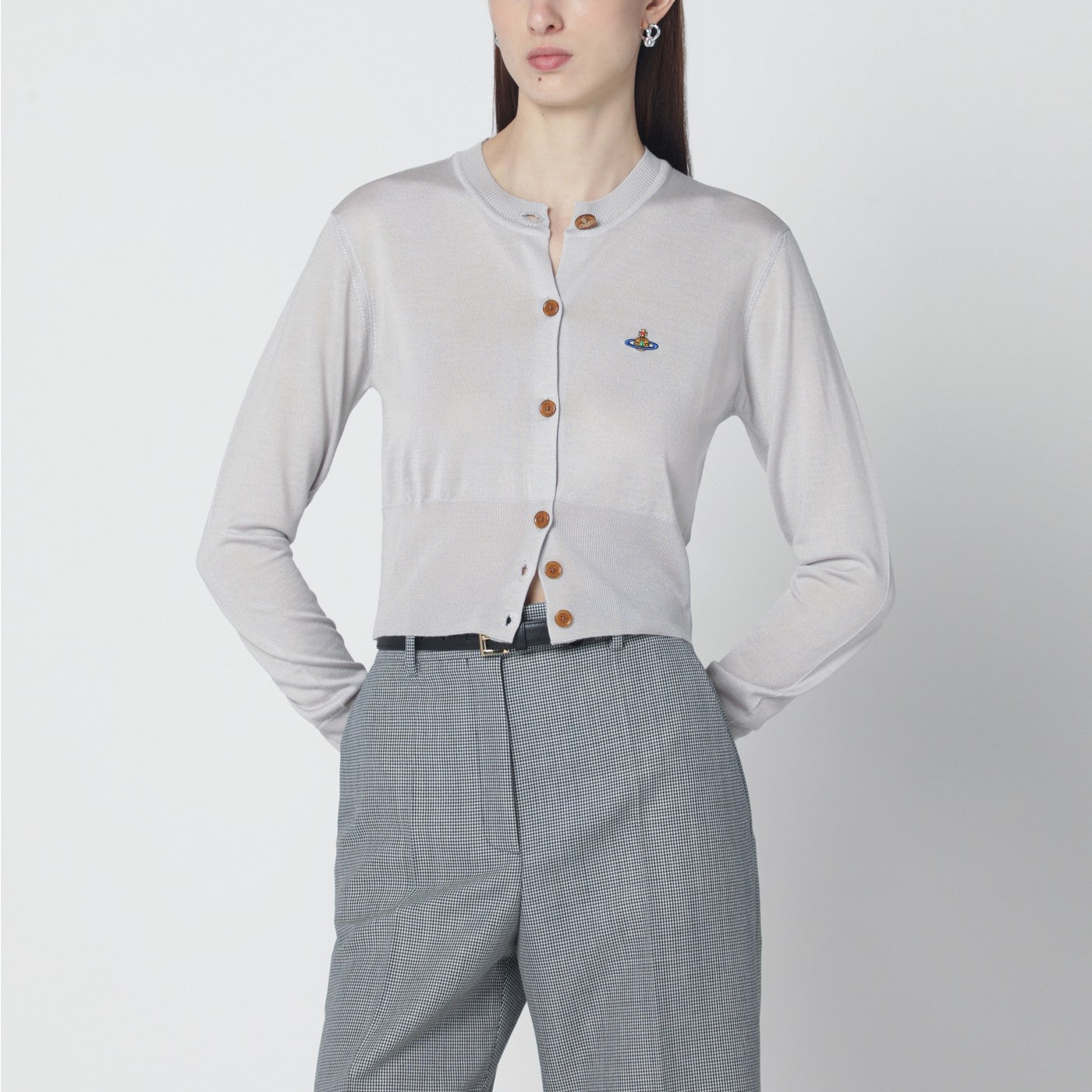 Vivienne Westwood Light Grey Cropped Wool And Silk Cardigan Women VIVIENNE WESTWOOD