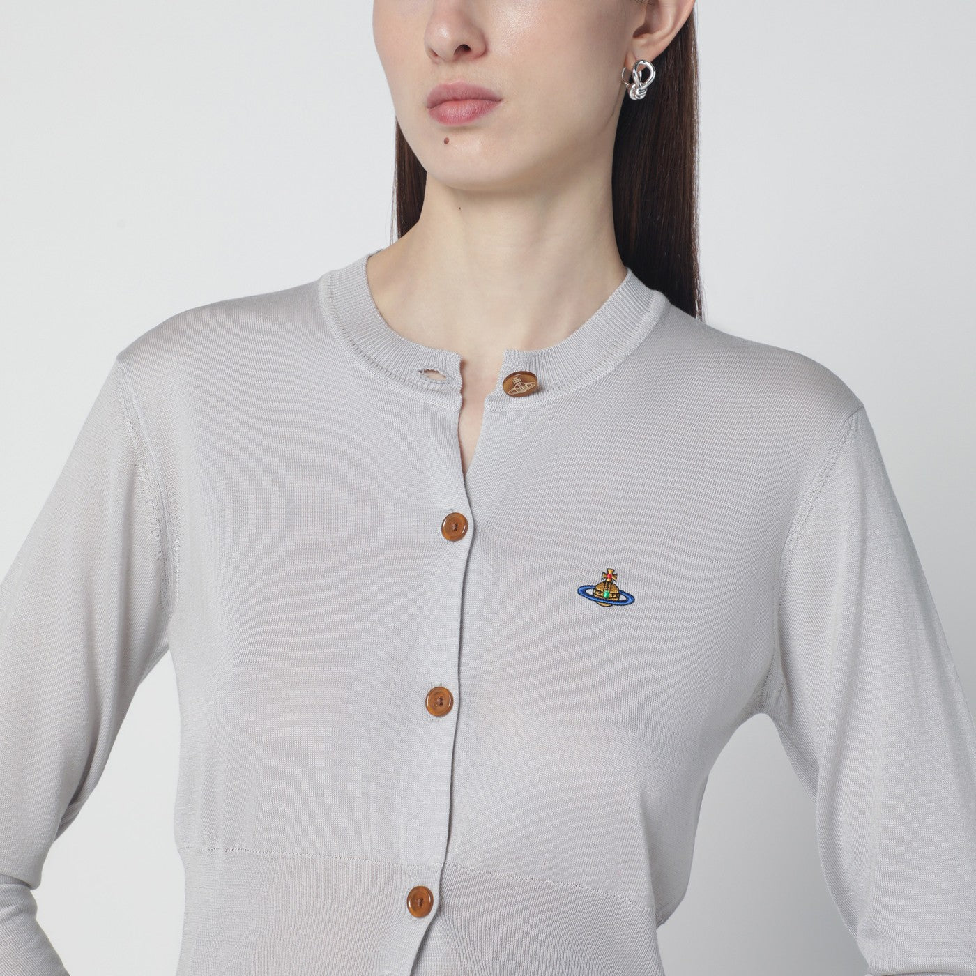 Vivienne Westwood Light Grey Cropped Wool And Silk Cardigan Women VIVIENNE WESTWOOD