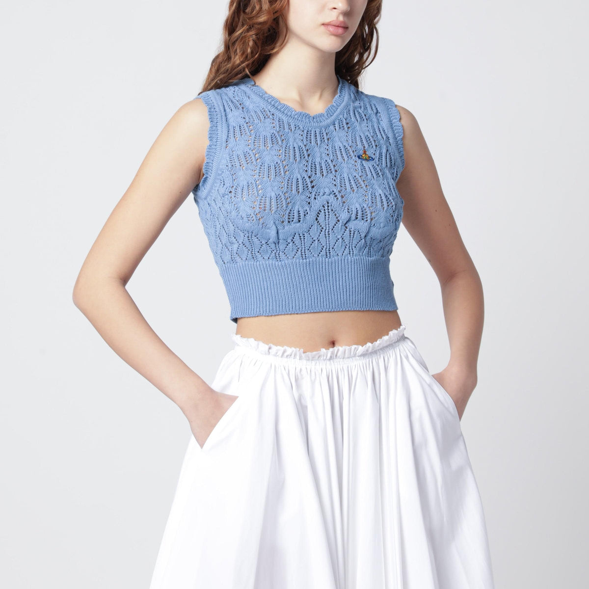 Vivienne Westwood Light Blue Crochet Top With Orb Logo Women VIVIENNE WESTWOOD