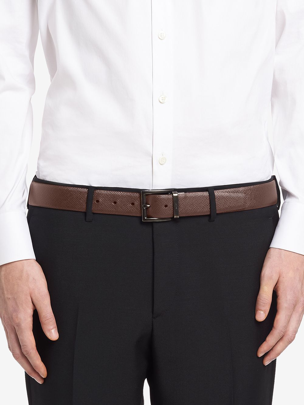 Prada Men Two-Tone Saffiano Leather Reversibile Belt PRADA