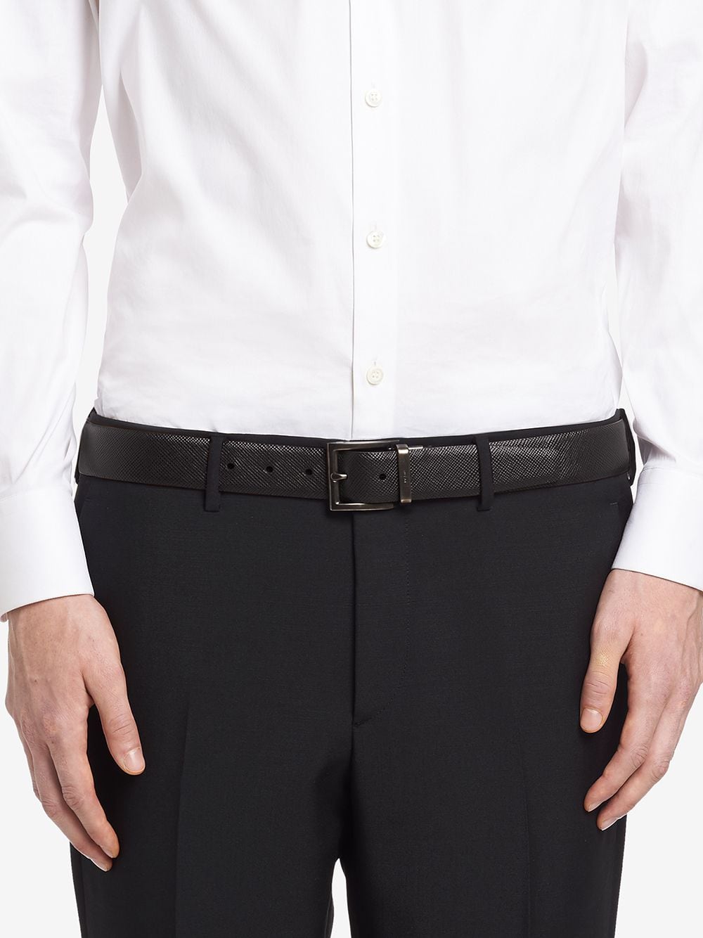 Prada Men Two-Tone Saffiano Leather Reversibile Belt PRADA