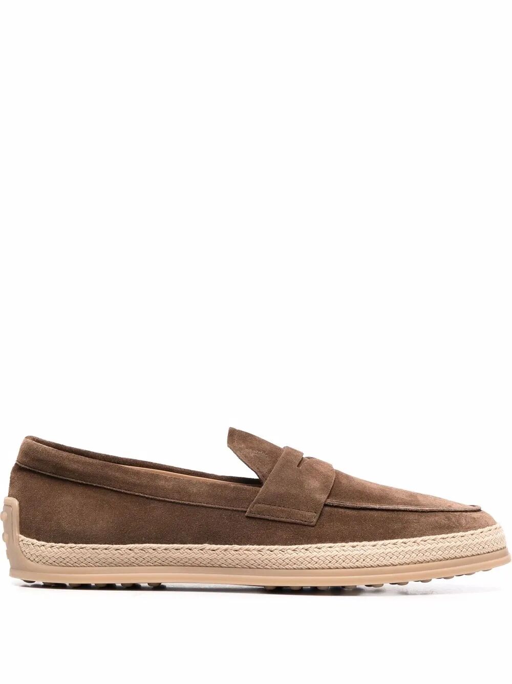 Tod's Men Suede Loafers With Rubber Outsole And Raffia Piping TOD'S