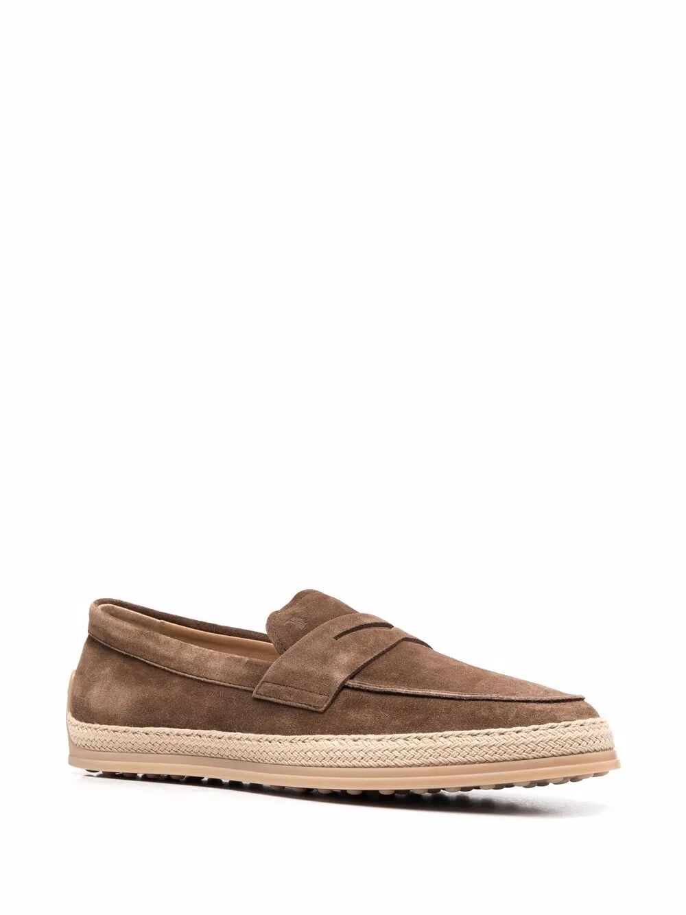 Tod's Men Suede Loafers With Rubber Outsole And Raffia Piping TOD'S