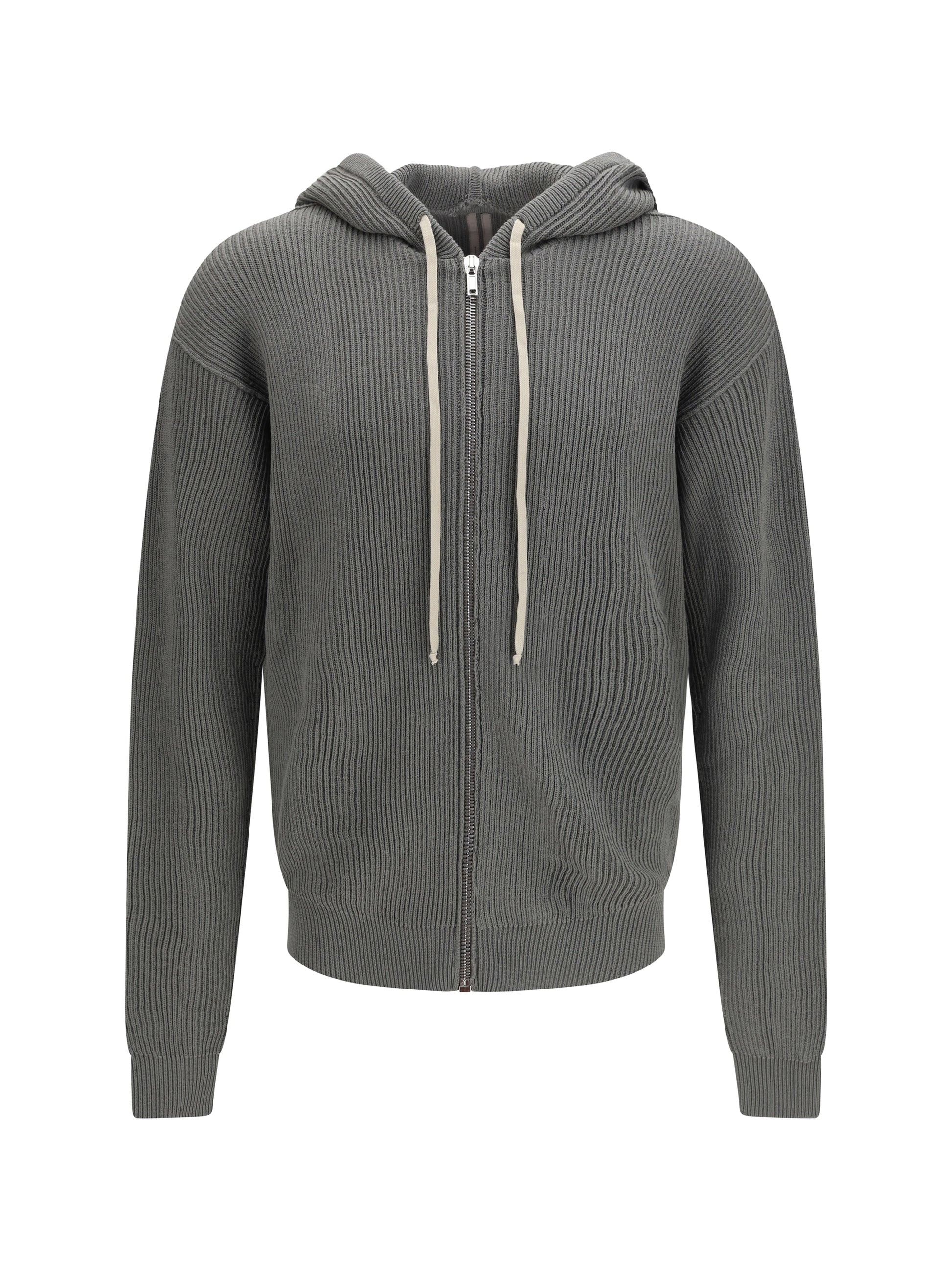 Rick Owens Men Ribbed Virgin Wool Knit Hoodie RICK OWENS