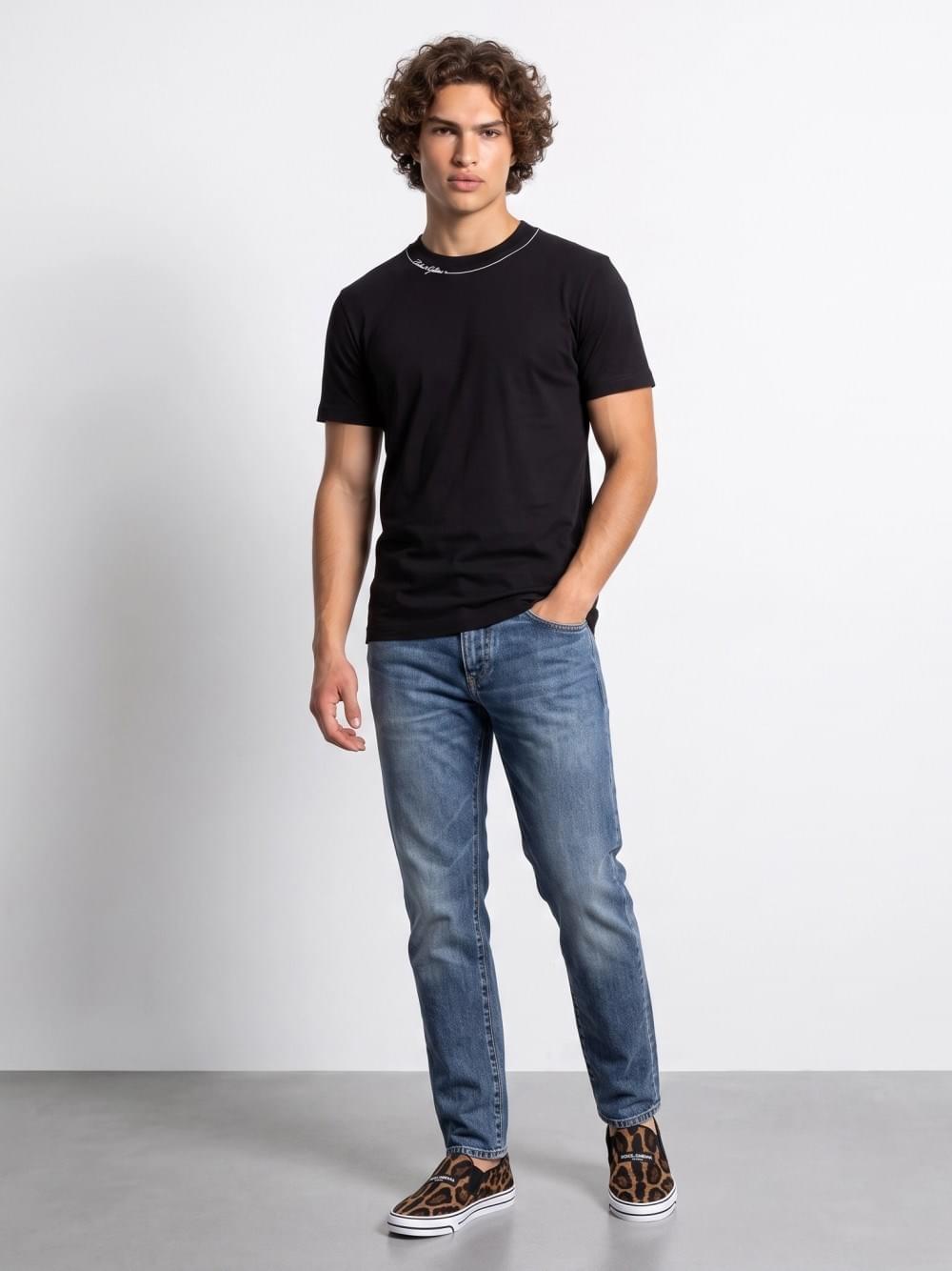 Dolce & Gabbana Men Cotton T-Shirt With Embroidery DOLCE & GABBANA
