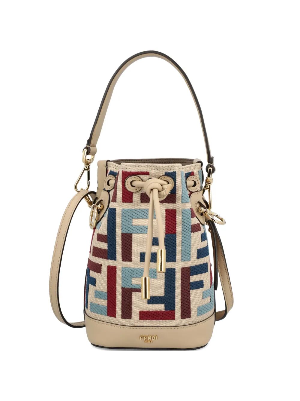 Fendi Women Mon Tresor Multicolor Ff Embroidery Canvas Mini Bucket Bag FENDI