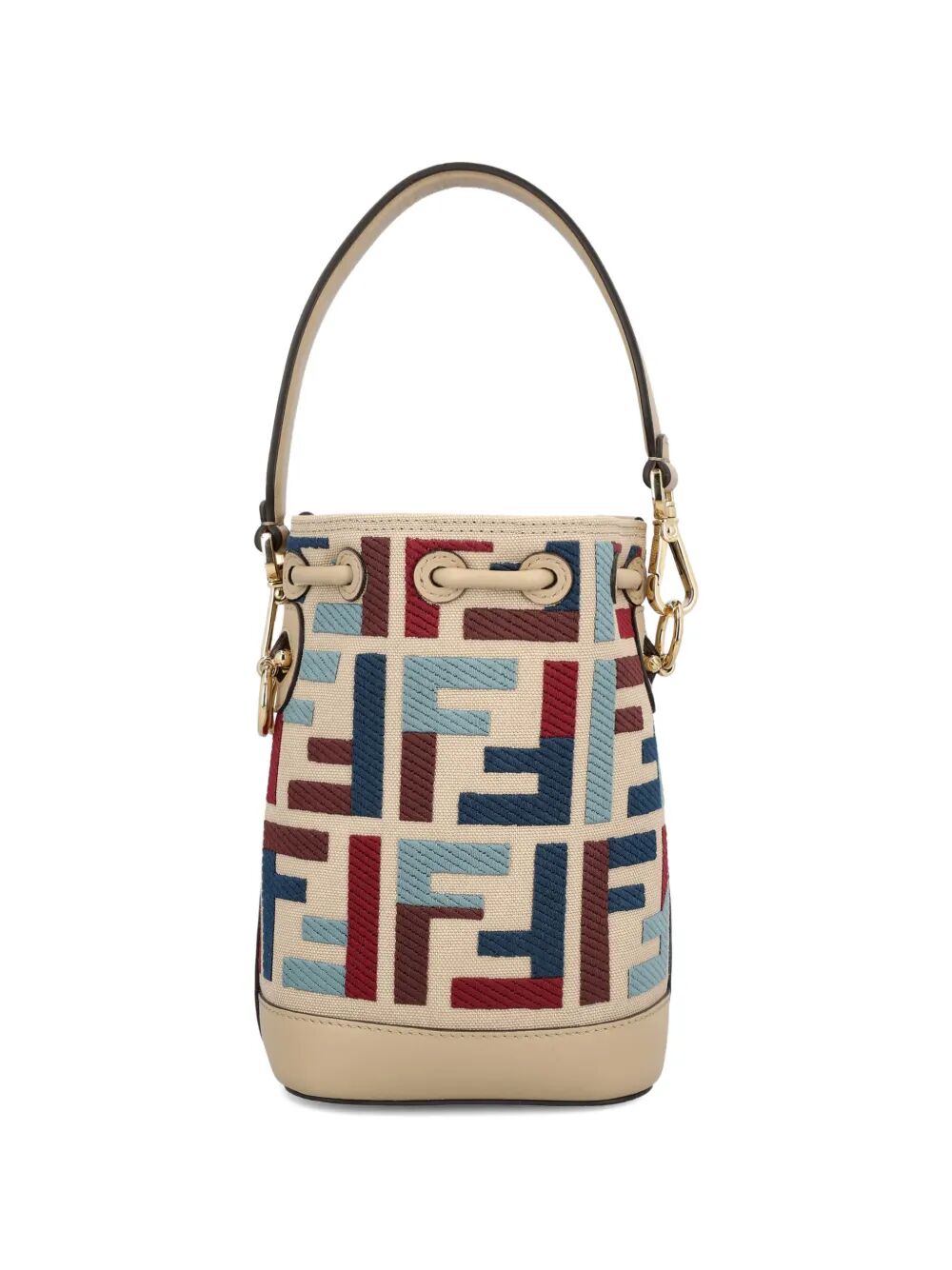 Fendi Women Mon Tresor Multicolor Ff Embroidery Canvas Mini Bucket Bag FENDI