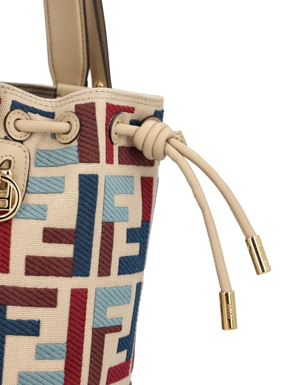 Fendi Women Mon Tresor Multicolor Ff Embroidery Canvas Mini Bucket Bag FENDI
