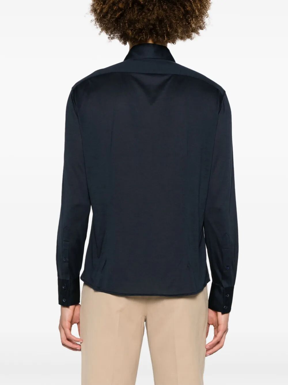 Brunello Cucinelli Men Silk And Cotton Jersey Shirt With Spread Collar BRUNELLO CUCINELLI