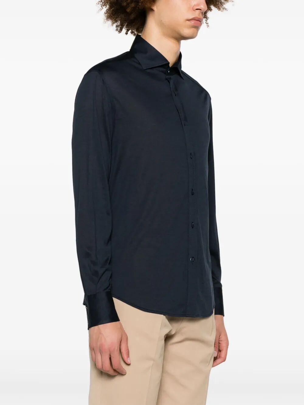 Brunello Cucinelli Men Silk And Cotton Jersey Shirt With Spread Collar BRUNELLO CUCINELLI
