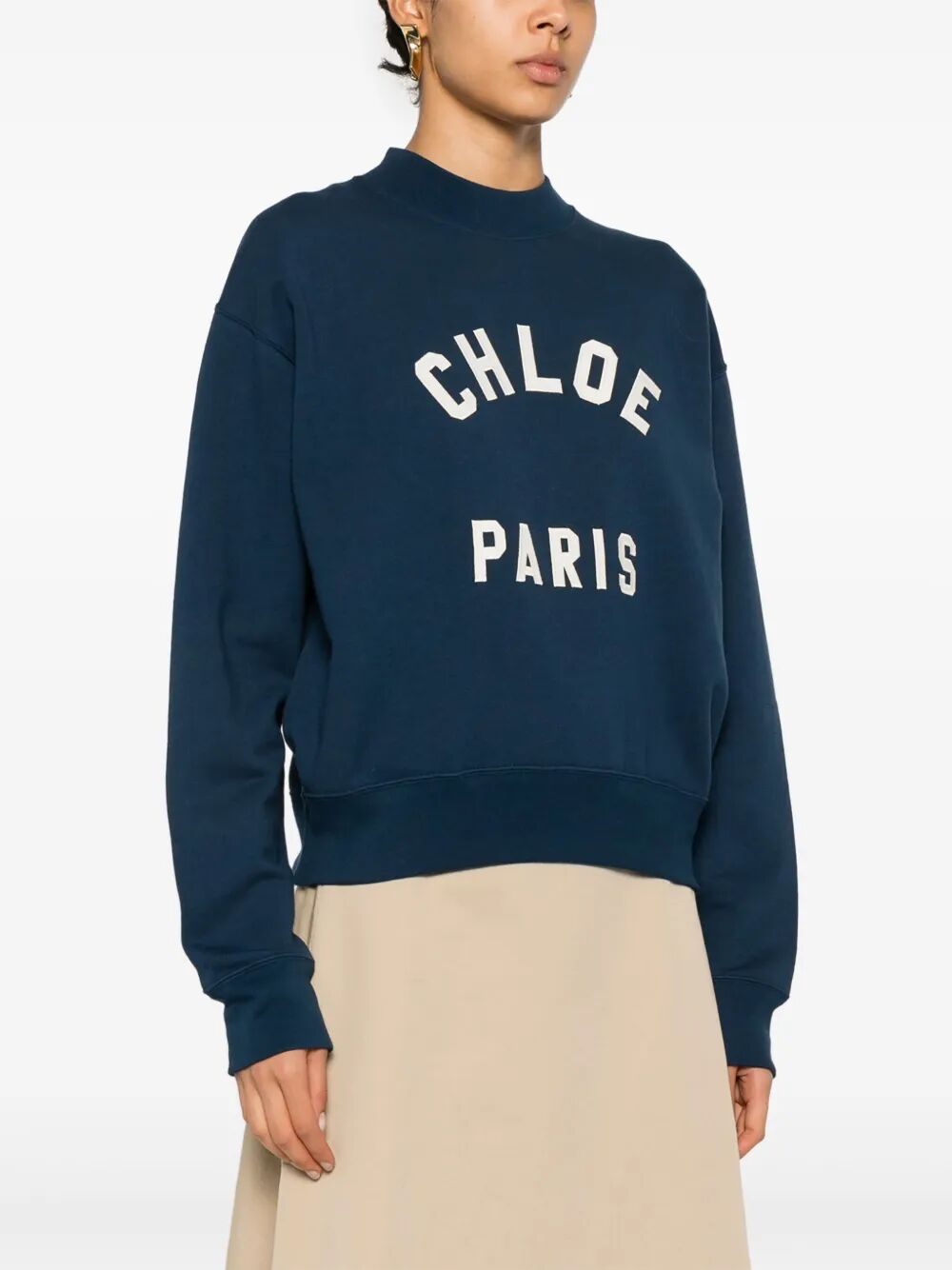 Chloe Women Mock-Neck Cotton Fleece Logo Sweater