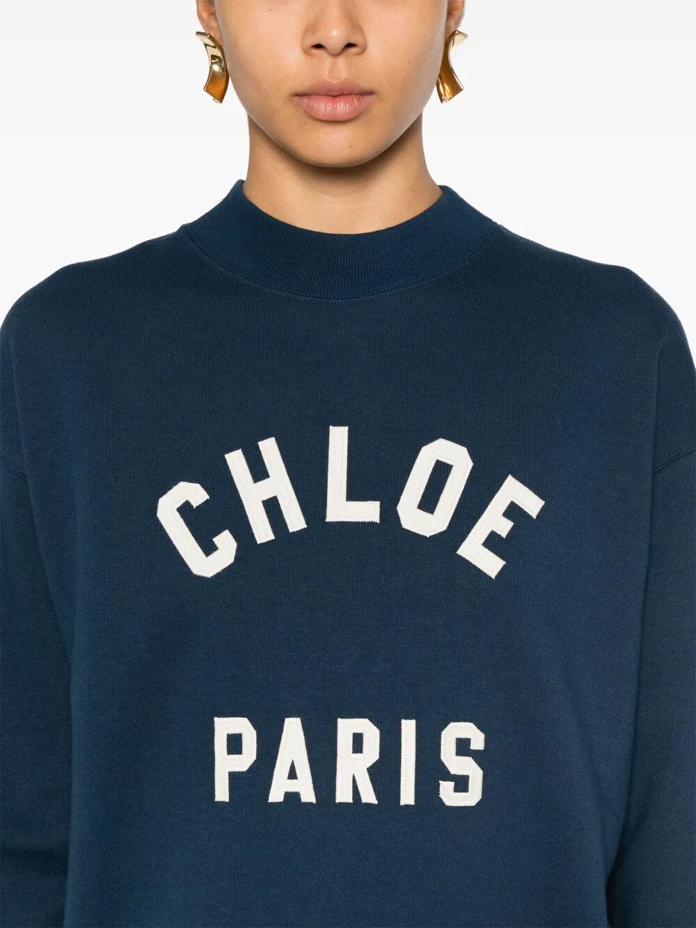 Chloe Women Mock-Neck Cotton Fleece Logo Sweater