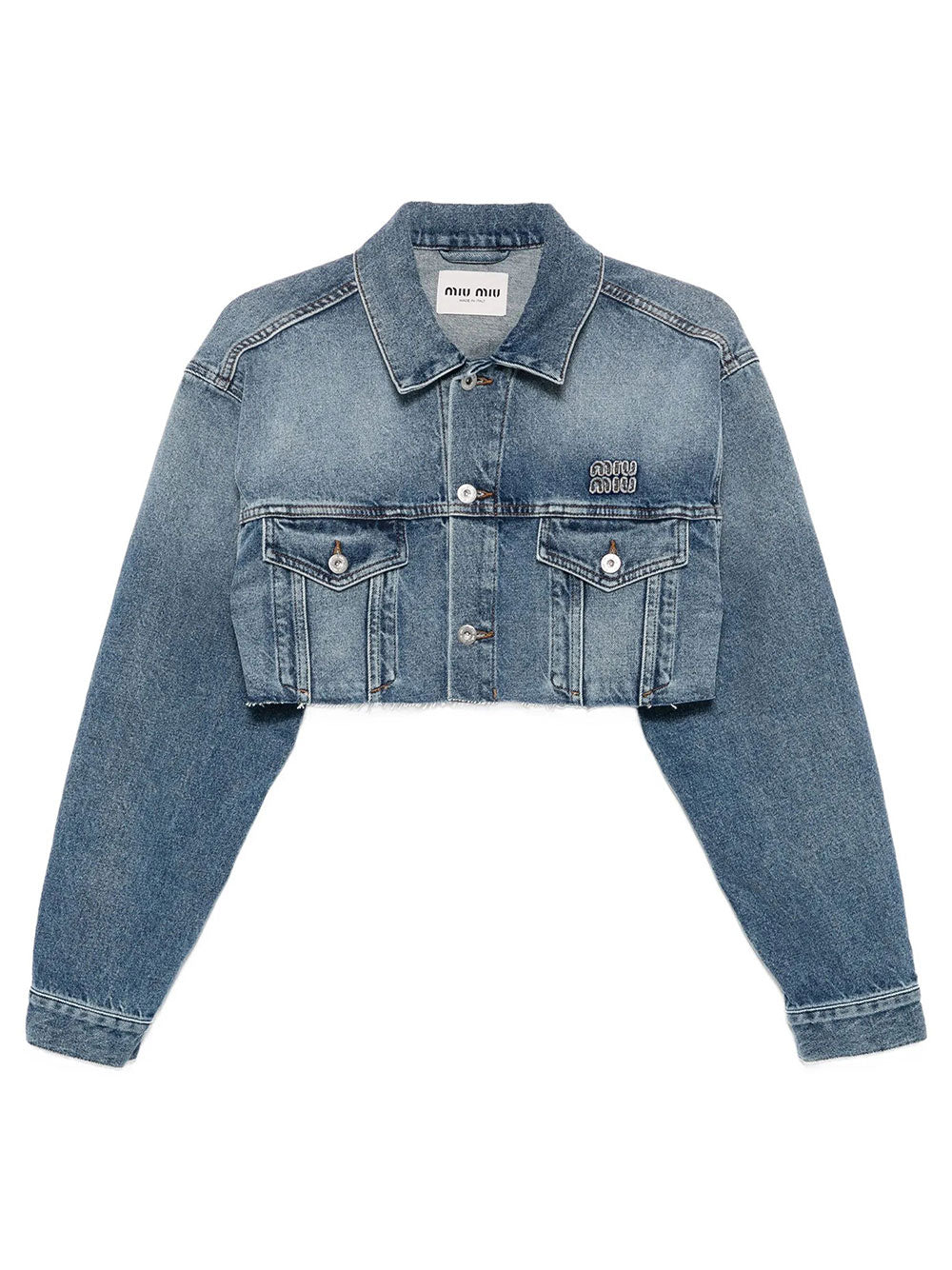 Miu Miu Women Cropped Washed Denim Jacket MIU MIU