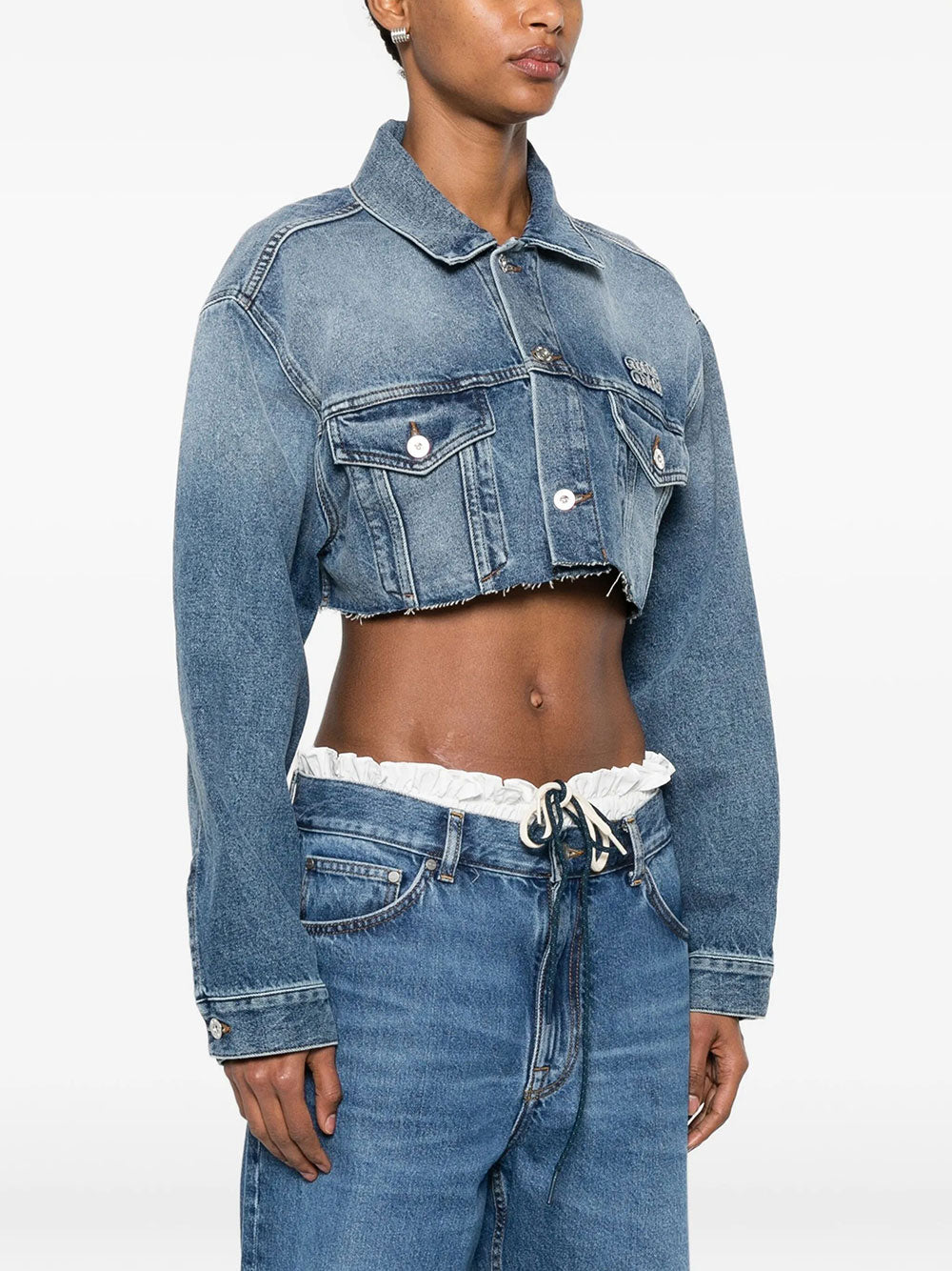 Miu Miu Women Cropped Washed Denim Jacket MIU MIU