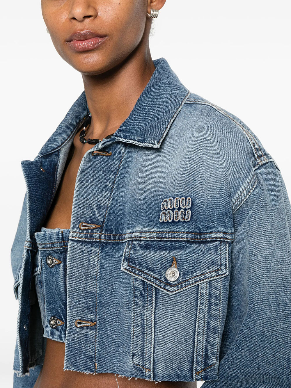Miu Miu Women Cropped Washed Denim Jacket MIU MIU