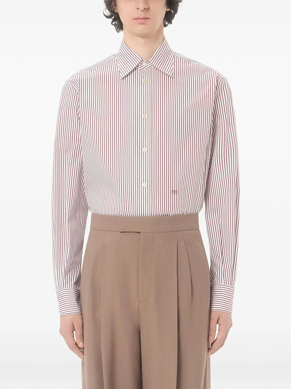 Valentino Garavani Men Valentino Cotton Poplin Striped Shirt With Vlogo Embroidery VALENTINO GARAVANI