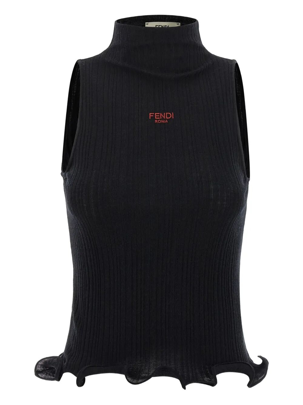 Fendi Women High Neck Fitted Sleeveless Top With Ruffles FENDI