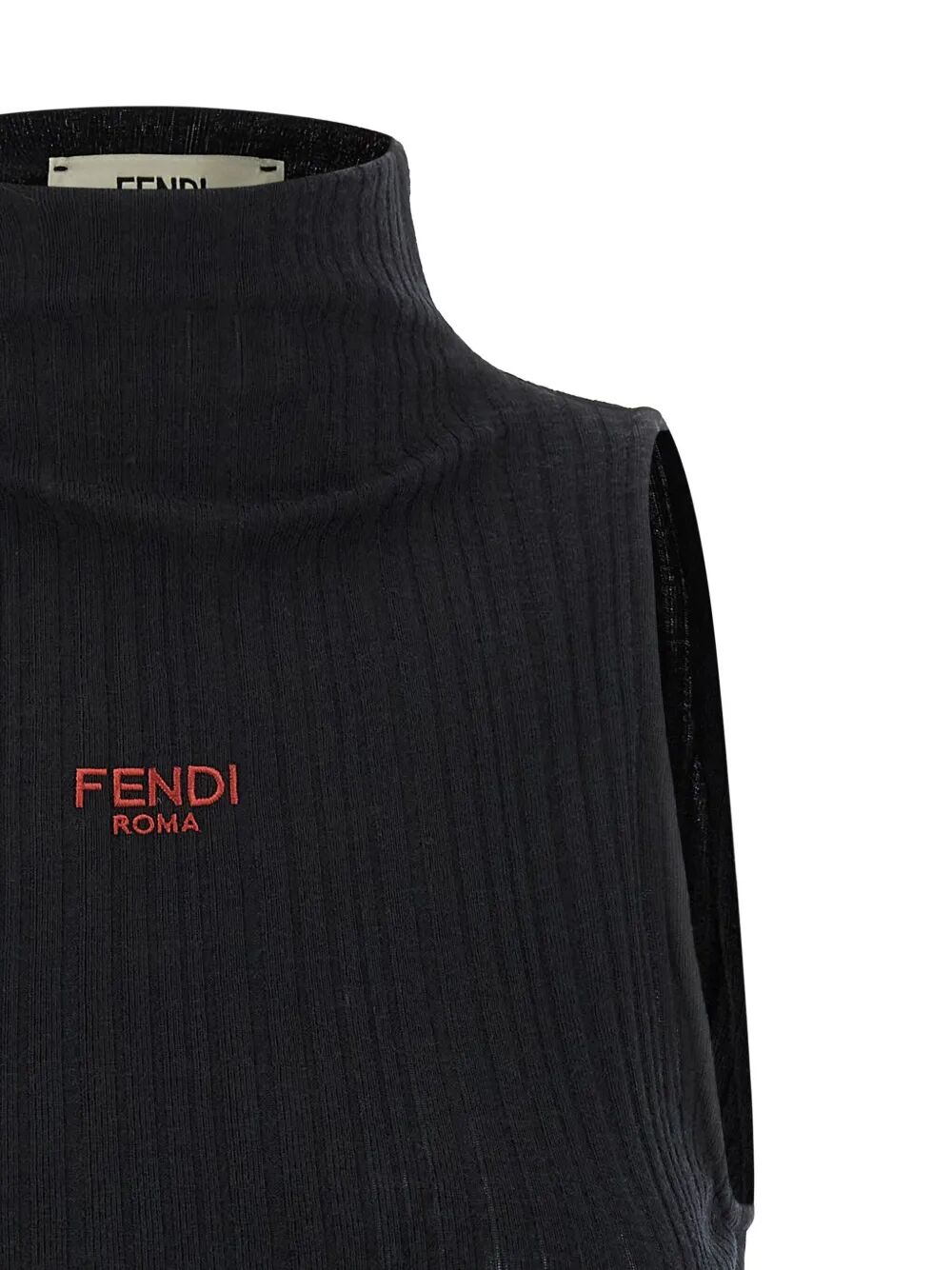 Fendi Women High Neck Fitted Sleeveless Top With Ruffles FENDI